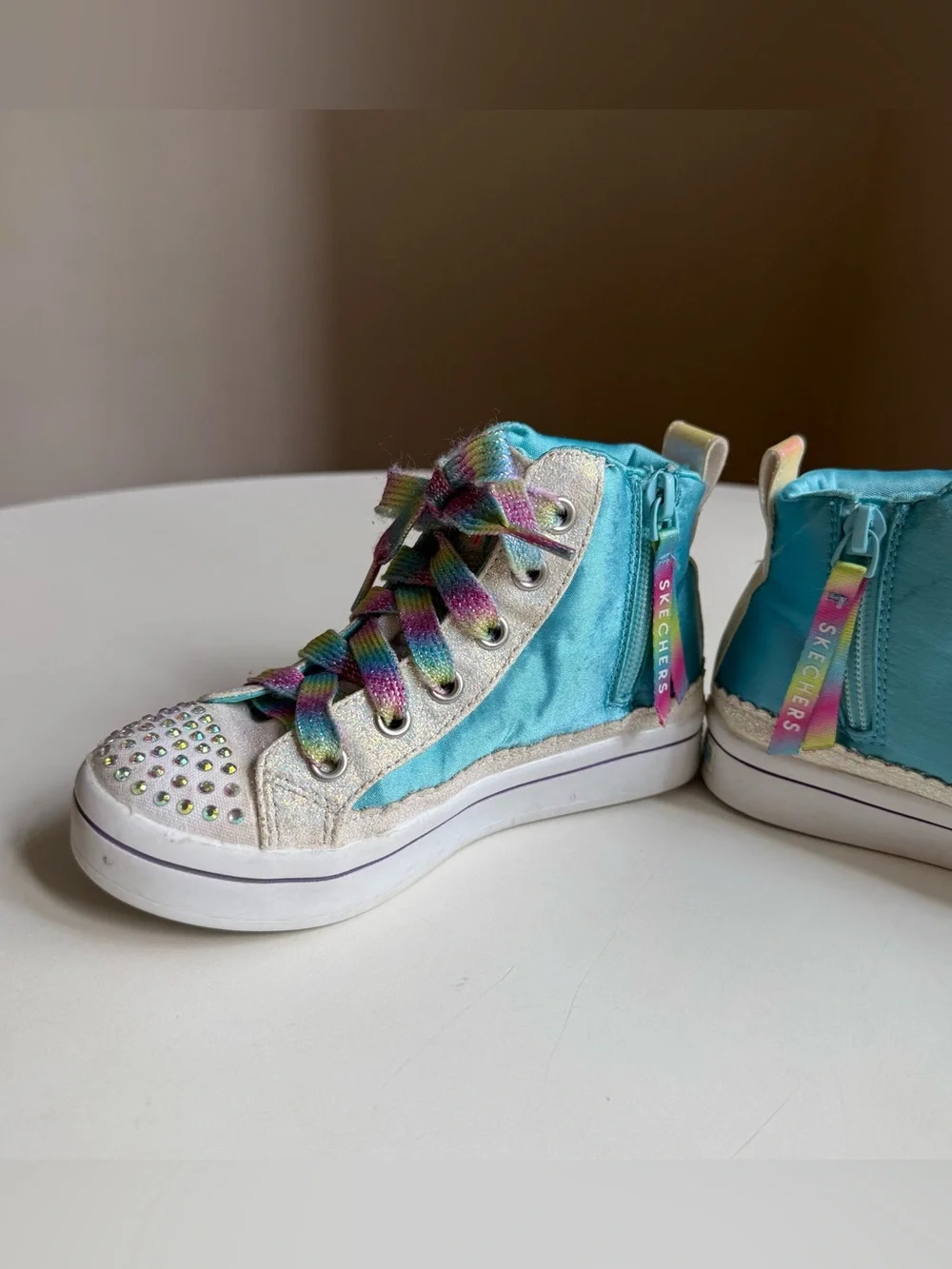 Skechers Girl's Sneakers Unicorn US 11 Sequin Rhinestones High-Top Pink Blue